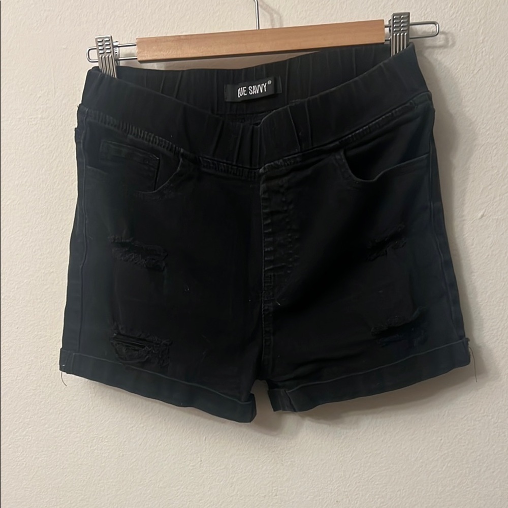 Savvy Black Jean Shorts Mid-Length Rolled Hem 331 - Picture 1 of 5
